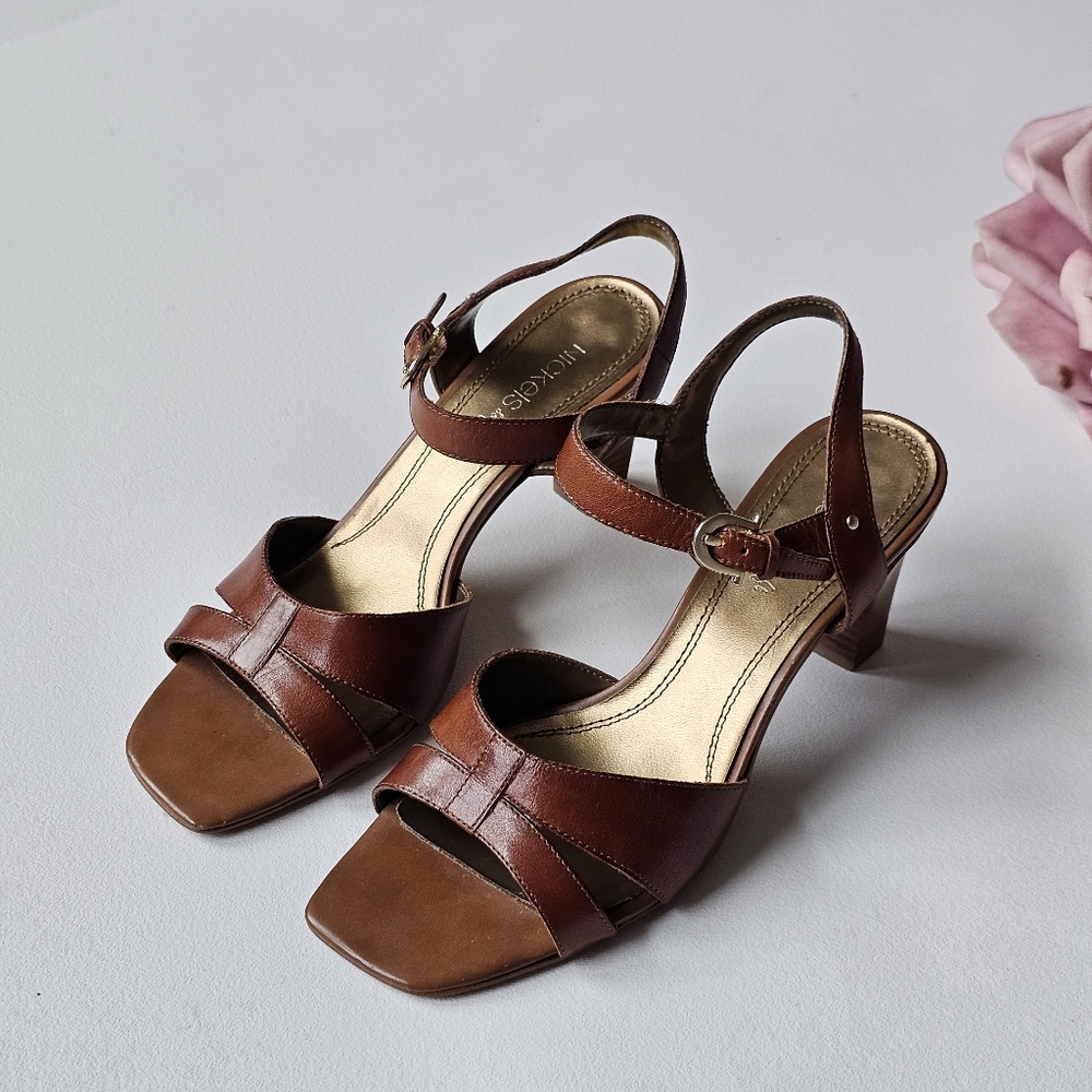 Nickels Soft Brown Leather Strappy Heeled Sandals Ankle Strap Size 7.5M - Picture 3 of 11